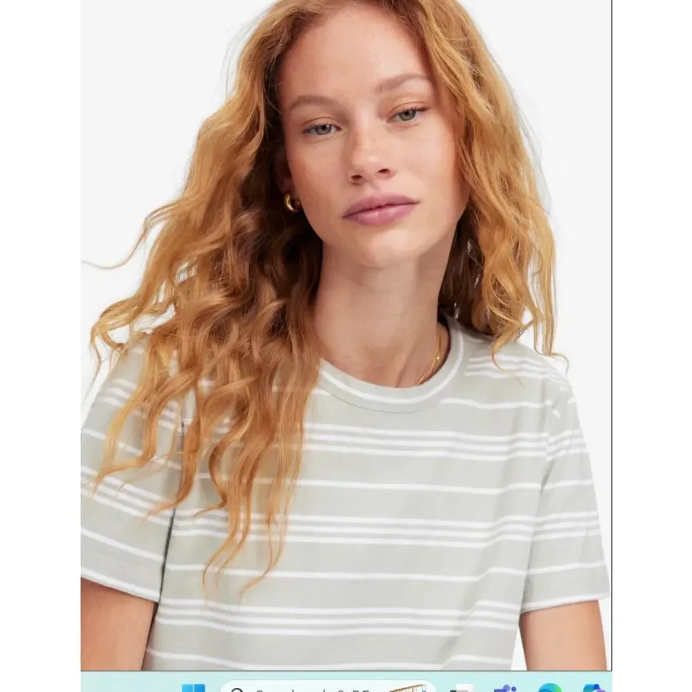 Madewell The Perfect Crewneck Cotton Tee Sz S Dusty Celadon Striped Short Sleeve
